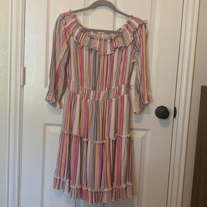 Multicolored striped Boho Dress with ruffles